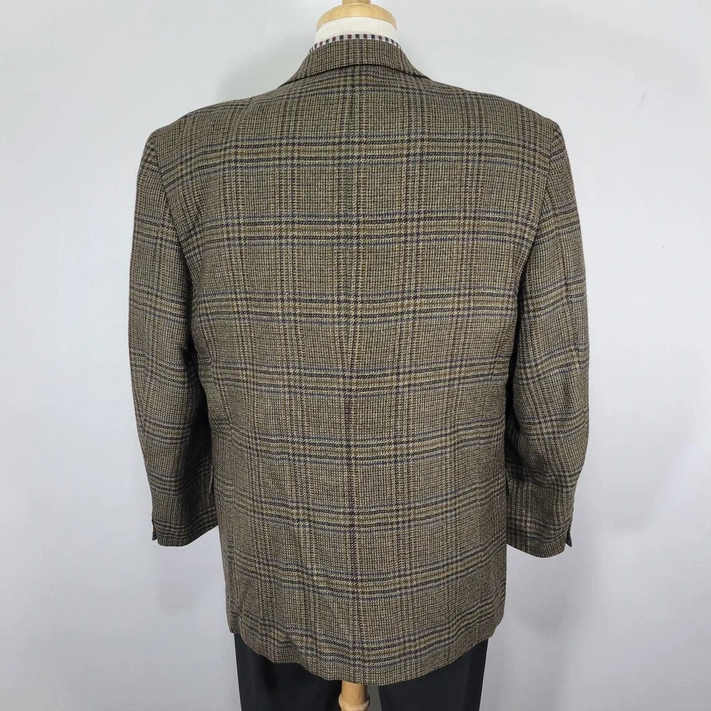 Oscar De‎ La Renta Men's Sport Coat Blazer Two Button Olive Tweed Plaid Wool 44R